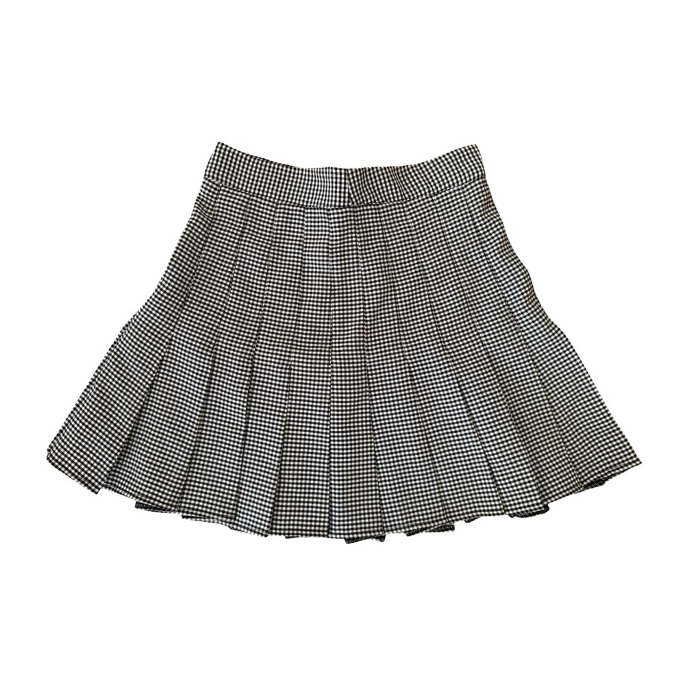 Vintage High Waisted Black and White Checkered Pleated Skirt